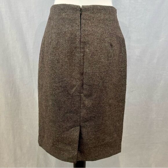 Liz Claiborne brown and gold shimmer wool blend tweed skirt size 6 - Picture 3 of 6